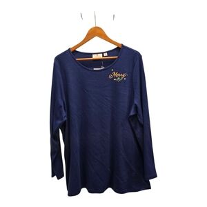 Quacker Factory Navy Top with Festive Embroidery Chriatmas Tunic